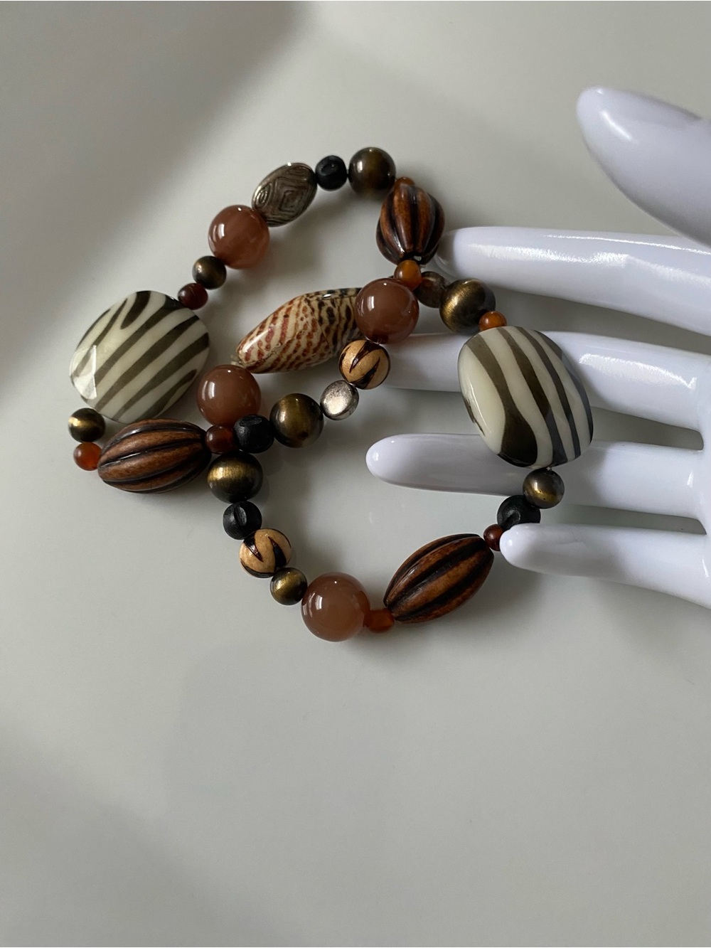 Boho Zebra-Stripe and Wood Bead Bracelet